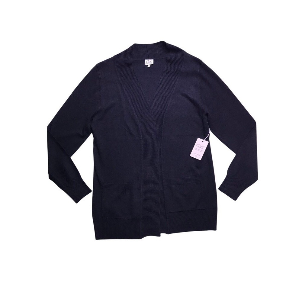 Cielo Cardigan Sweater Women XL Black NEW SW565 Open Front Ribbed Knit Pocket